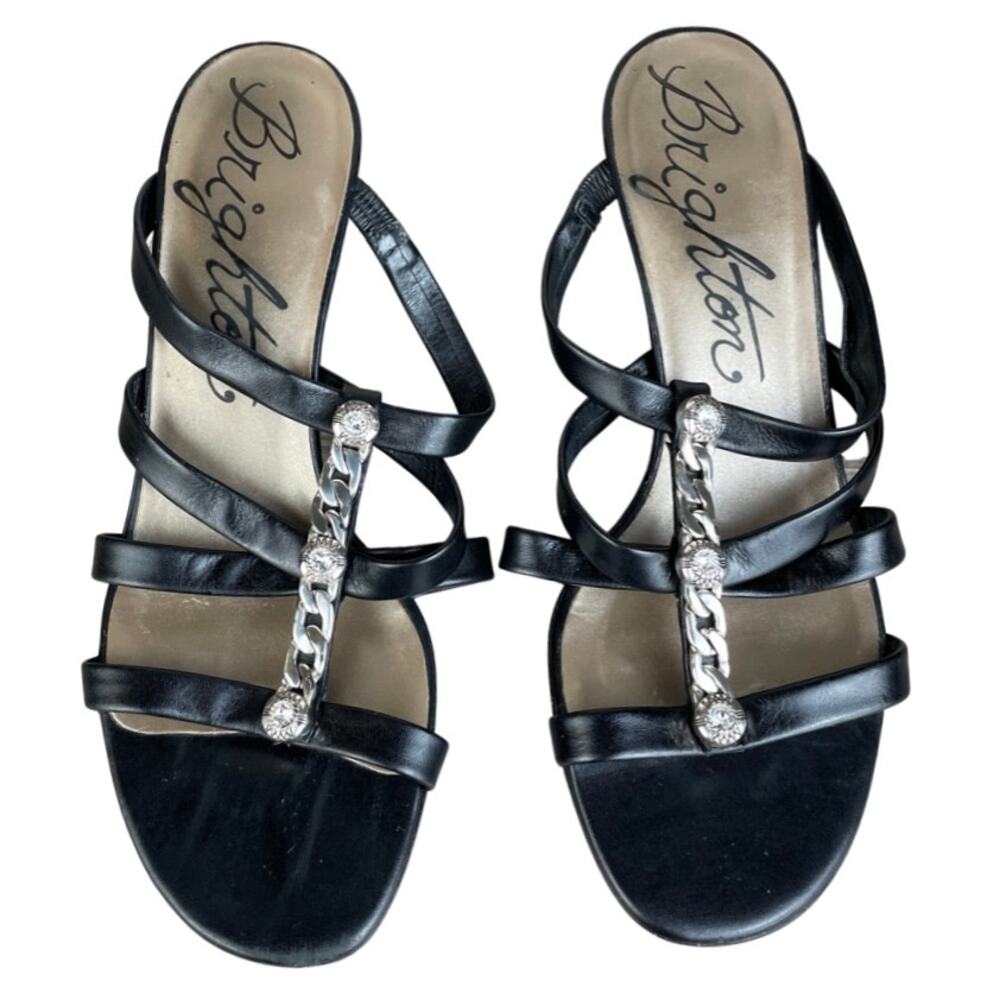 Brighton Tesoro Black Strappy Kitten Heel Jeweled Sandals Size 7